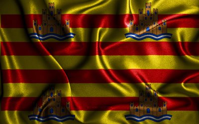 Ibizan lippu, 4k, silkki aaltoilevat liput, espanjalaiset kaupungit, Ibizan p&#228;iv&#228;, kangasliput, 3D-taide, Ibiza, Espanjan kaupungit, Ibiza 3D lippu