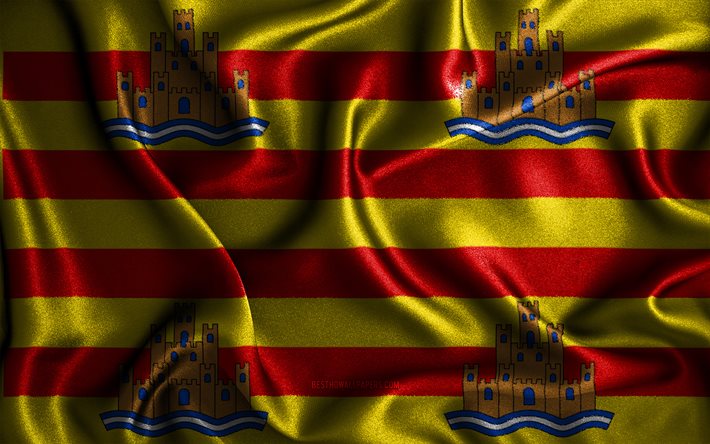 Drapeau d&#39;Ibiza, 4k, drapeaux ondul&#233;s en soie, villes espagnoles, Jour d&#39;Ibiza, drapeaux en tissu, art 3D, Ibiza, villes d&#39;Espagne, Ibiza drapeau 3D