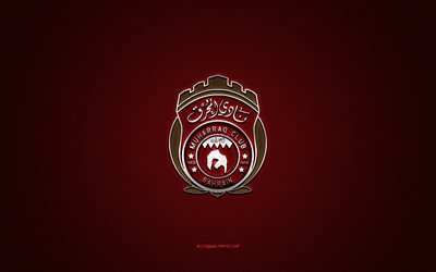 Al-Muharraq SC, Bahrein football club, Bahraini Premier League, logotipo amarelo, fundo vermelho de fibra de carbono, futebol, Muharraq, Bahrain, logotipo do Al-Muharraq SC