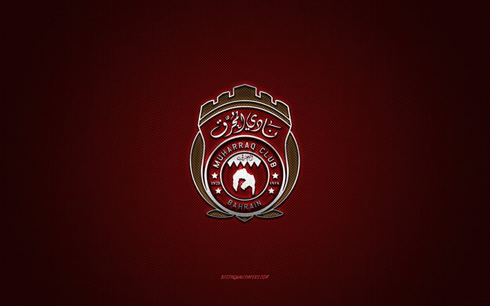 al-muharraq sc, bahrainischer fu&#223;ballverein, bahrain premier league, gelbes logo, roter kohlefaserhintergrund, fu&#223;ball, muharraq, bahrain, al-muharraq sc-logo