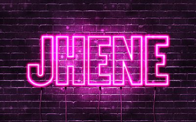 Feliz Anivers&#225;rio Jhene, 4k, luzes de n&#233;on rosa, nome Jhene, criativo, Jhene Feliz Anivers&#225;rio, Jhene Anivers&#225;rio, nomes femininos japoneses populares, foto com o nome Jhene, Jhene
