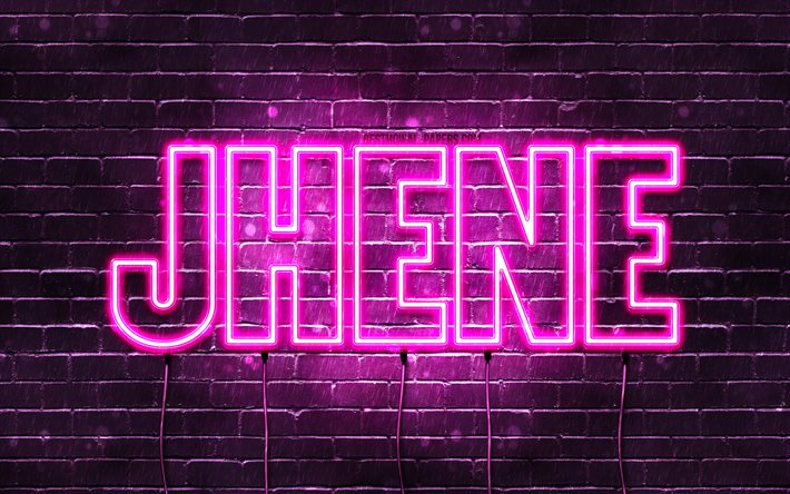 Joyeux anniversaire Jhene, 4k, n&#233;ons roses, nom Jhene, cr&#233;atif, Jhene joyeux anniversaire, Jhene anniversaire, noms f&#233;minins japonais populaires, photo avec le nom Jhene, Jhene