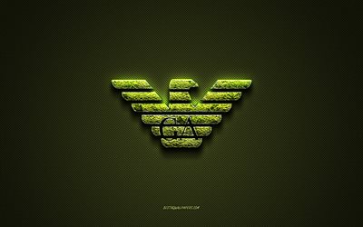 Logo Armani, logo cr&#233;atif vert, logo d&#39;art floral, embl&#232;me Armani, texture en fibre de carbone verte, Armani, art cr&#233;atif