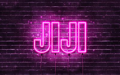 Feliz anivers&#225;rio Jiji, 4k, luzes de n&#233;on rosa, nome Jiji, criativo, Jiji Feliz Anivers&#225;rio, Jiji Anivers&#225;rio, nomes femininos japoneses populares, foto com o nome Jiji, Jiji