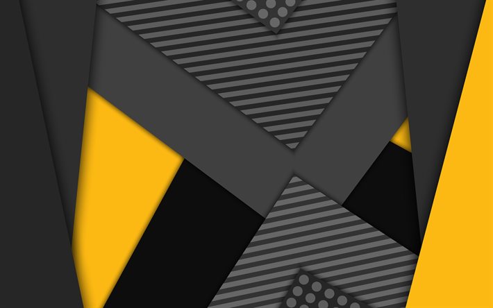4k, material design, yellow and black, geometric shapes, colorful backgrounds, geometric art, creative, background with lines