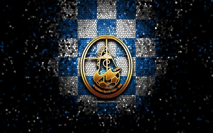 Al-Wakra SC, glitterlogo, QSL, sininen valkoinen ruudullinen tausta, jalkapallo, qatarin jalkapalloseura, Al-Wakra logo, mosaiikkitaide, Al-Wakra FC