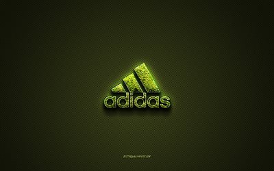 Logo Adidas, logo cr&#233;atif vert, logo d&#39;art floral, embl&#232;me Adidas, texture verte en fibre de carbone, Adidas, art cr&#233;atif