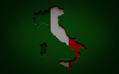 Italy map, 4k, European countries, Italian flag, green carbon background, Italy map silhouette, Italy flag, Europe, Italian map, Italy, flag of Italy
