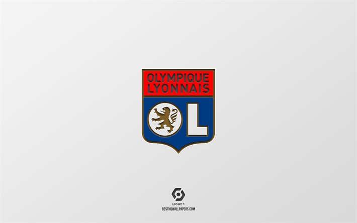 Olympique Lyonnais, fundo branco, sele&#231;&#227;o francesa de futebol, emblema do Olympique Lyonnais, Ligue 1, Lyon, Fran&#231;a, futebol, logotipo do Olympique Lyonnais