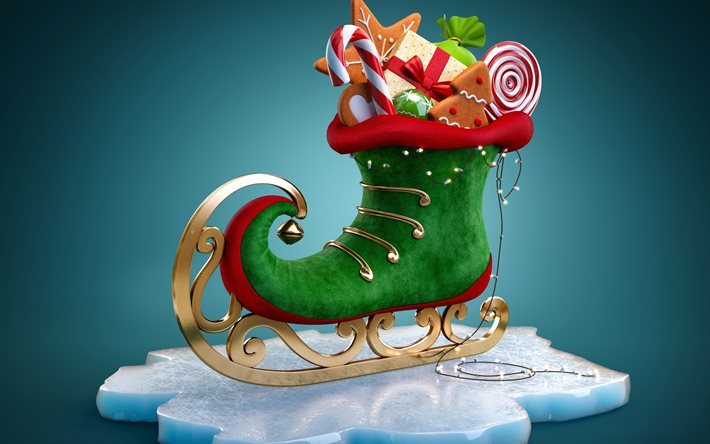 السنة الجديدة, عيد الميلاد, التزحلق على الجليد, الهدايا, 3D هدية عيد الميلاد