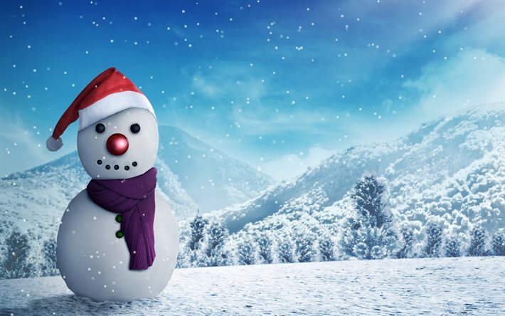 3d snowman, New Year, Christmas, winter, snowman, snow