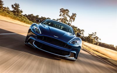 Aston Martin Vanquish S, 2017, supercars, route, vitesse, bleu Aston Martin