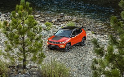 Jeep Compass, 2017, Trailhawk, rio de montanha, laranja Jeep, teto preto