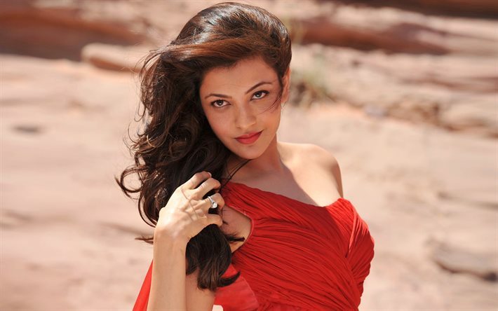 Kajal Agarwal, aktris, g&#252;zellik, Bollywood, esmer, kırmızı elbise