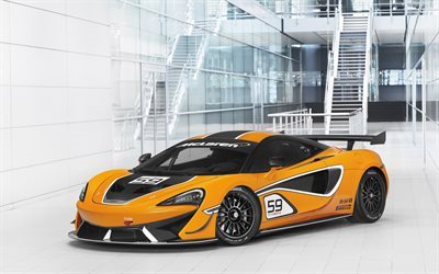 McLaren 570S GT4, 2016, supercar, racing car, orange McLaren