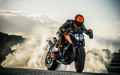 4k, KTM 790 Duke, smoke, 2018 bikes, drift, superbikes, KTM