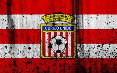 4k, FC Curico Unido, art, grunge, Chilean Primera Division, soccer, football club, Chile, Curico Unido, logo, stone texture, Curico Unido FC