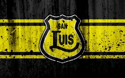 4k, FC San Luis, sanat, grunge, Şili, Lig, futbol, futbol kul&#252;b&#252;, San Luis, logo, taş doku, San Luis FC
