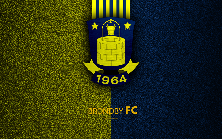 Brondby FC, 4k, logo, textura de couro, Dinamarqu&#234;s futebol clube, Superligaen, futebol, Dinamarqu&#234;s superleague, Bronnby, Dinamarca