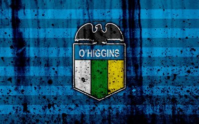4k, FC O Higgins, arte, grunge Cile Primera Division, il calcio, il football club, Cile, O&#39;Higgins, logo, pietra, texture, O&#39;Higgins FC