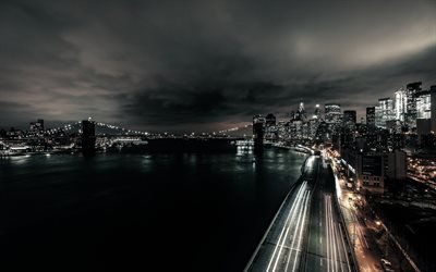 natt, Manhattan, New York, USA, FDR Drive, Franklin D Roosevelt-Enhet, East River
