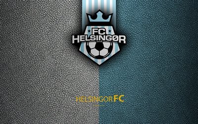 FC Helsingör, 4k, logotyp, läder konsistens, Danska fotbollsklubben, Superligaen, fotboll, Danska superligan, Helsingör, Danmark