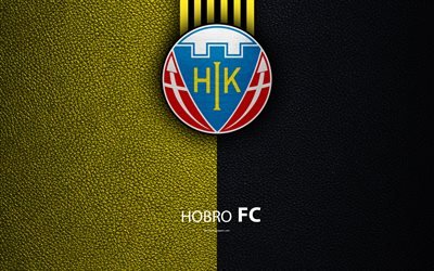 Hobro IK, 4k, logo, effetto pelle, Hobro FC, un danese di calcio di club, di Superligaen, calcio, danese Superleague, Hobro, Danimarca