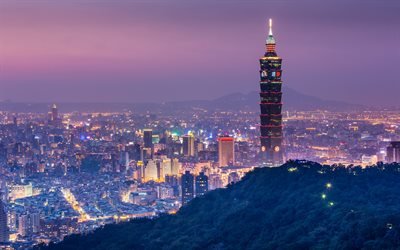 تايبيه 101, nightscapes, تايوان, آسيا, ناطحات السحاب, تايبيه المركز المالي العالمي, تايبيه, الصين