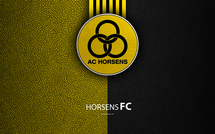 FC Horsens, 4k, ロゴ, 革の質感, デンマークのサッカークラブ, Superligaen, サッカー, デンマークのsuperleague, Horsens, デンマーク
