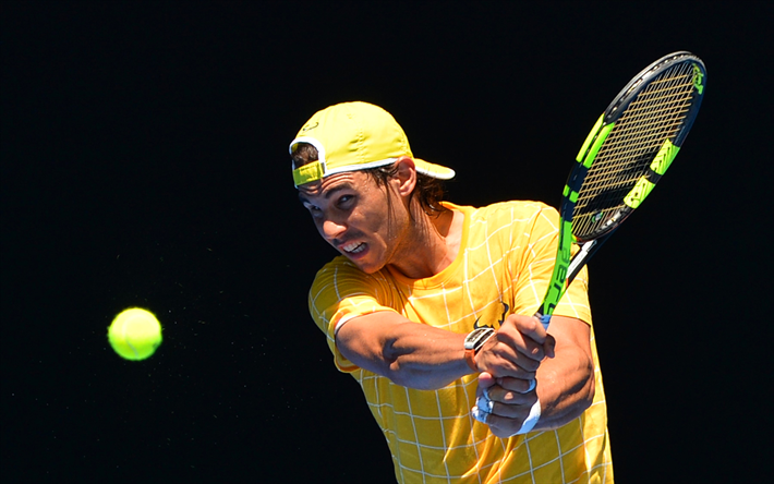 4k, Rafael Nadal, raqueta de tenis, tenista espa&#241;ol, pista de tenis, ATP