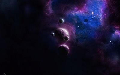 planeetat, galaxy, sci-fi, nebula, art, luova