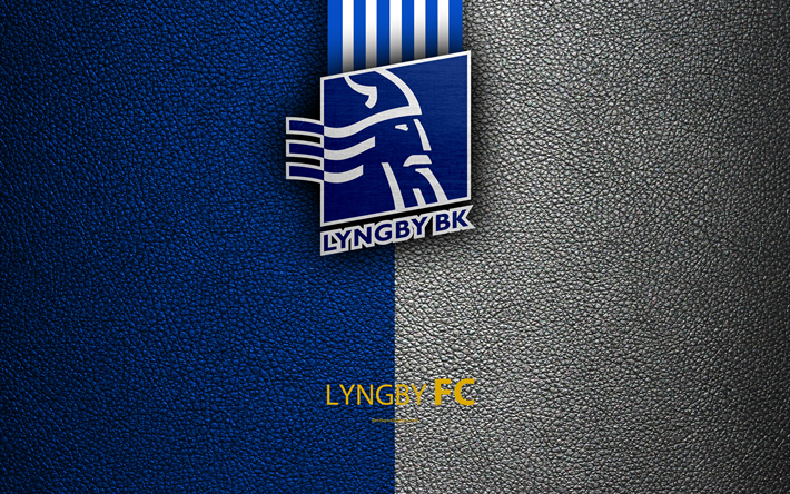 Lyngby Boldklub, 4k, logo, leather texture, Lyngby FC, Danish football club, Superliga, il calcio, il Danish super league, Lyngby, Danimarca