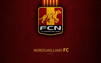 FC Nordsjaelland, 4k, logo, leather texture, Danish football club, Superligaen, football, Danish superleague, Farum, Denmark, Nordsj&#230;lland FC
