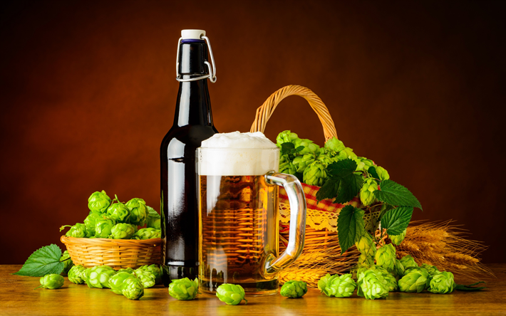 البيرة, الأخضر القفزات, زجاجة بنية اللون, زجاجة من البيرة