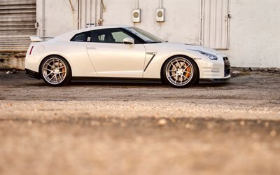 Nissan GT-R, Japanese supercar, sports coupe, white r35, Nissan