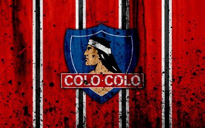 4k, FC Colo Colo, arte, grunge, Chileno Primera Divis&#227;o, futebol, clube de futebol, Chile, Colo Colo, logo, textura de pedra, Colo Colo-FC