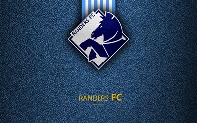 Randers FC, 4k, logo, leather texture, Danish football club, Superligaen, football, Danish superleague, Randers, Denmark