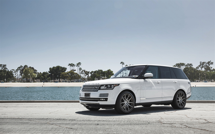 Range Rover Vogue, tuning, Brittiska bilar, business class, lyx bil, SUV, vit Vogue, Land Rover