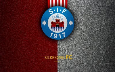Silkeborg IF, 4k, logo, leather texture, Silkeborg FC, Danish football club, Superligaen, football, Danish Superleague, Silkeborg, Denmark