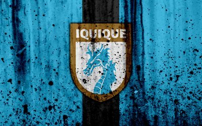 4k, FC Deportes Iquique, art, grunge, Chilean Primera Division, soccer, football club, Chile, Deportes Iquique, logo, stone texture, Deportes Iquique FC