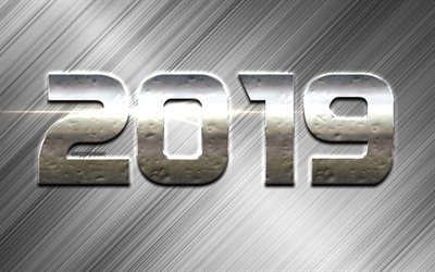 2019 year, dented metallic letters, art, steel numerals, metallic texture, Happy New Year, 2019 concepts, New 2019 Year