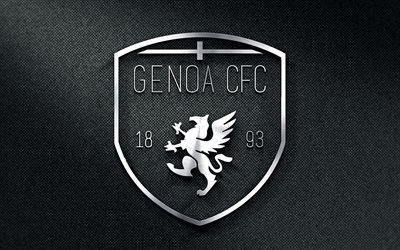 Genoa FC, metal logo, fabric background, Serie A, football, Italian football club, soccer, Genoa CFC, Italy