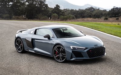 Audi R8, 2019, gray sports coupe, new gray, tuning R8, racing car, German sports cars, Audi