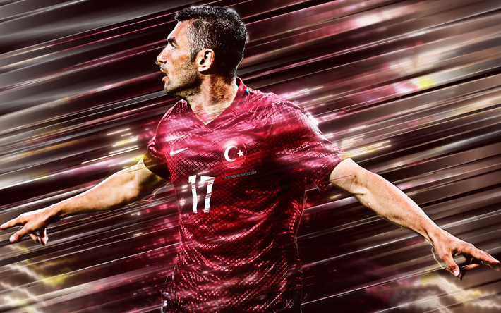 Burak Yilmaz, 4k, kreativ konst, blad stil, anfallare, Turkiet fotboll, Turkiska fotbollsspelare, Turkiet, r&#246;d bakgrund, fotboll