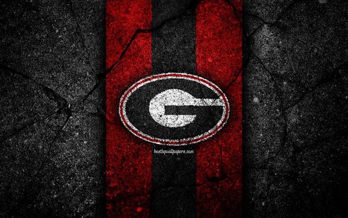 Georgia Bulldogs, 4k, amerikan futbol takımı, NCAA, kırmızı siyah taş, ABD, asfalt doku, amerikan futbolu, Georgia Bulldogs logosu