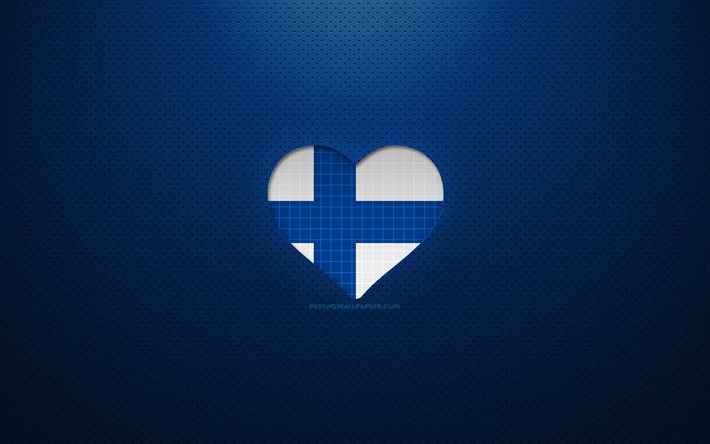 Rakastan Suomea, 4k, Eurooppa, sininen katkoviiva, Suomen lipun syd&#228;n, Suomi, suosikki maat, Suomen lippu