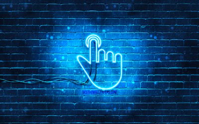 Finger Click neon icon, 4k, blue background, neon symbols, Finger Click, neon icons, Finger Click sign, computer signs, Finger Click icon, computer icons