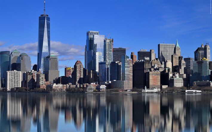 New York, World Trade Center 1, skyscrapers, modern buildings, New York cityscape, Manhattan, USA