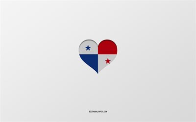 J&#39;aime le Panama, les pays d&#39;Am&#233;rique du Nord, le Panama, le fond gris, le coeur du drapeau du Panama, le pays pr&#233;f&#233;r&#233;, l&#39;amour le Panama