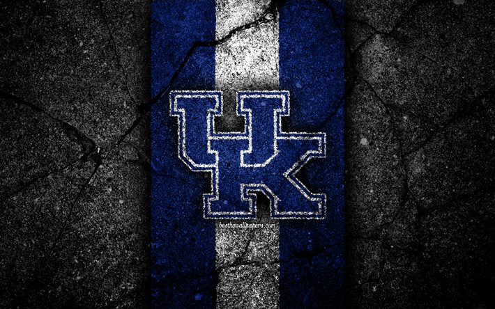 Kentucky Wildcats, 4k, amerikansk fotbollslag, NCAA, bl&#229; vit sten, USA, asfaltstruktur, amerikansk fotboll, Kentucky Wildcats logo